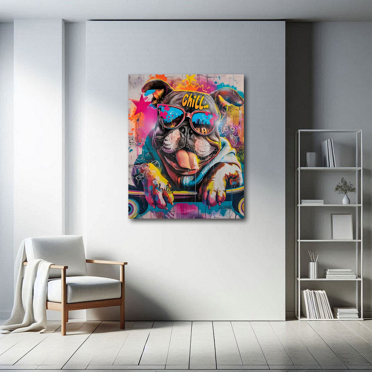Bulldog con cappellino Chill e occhiali da sole graffiti quadro