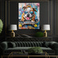 Bulldog con corona e occhiali da sole sullo skateboard quadro