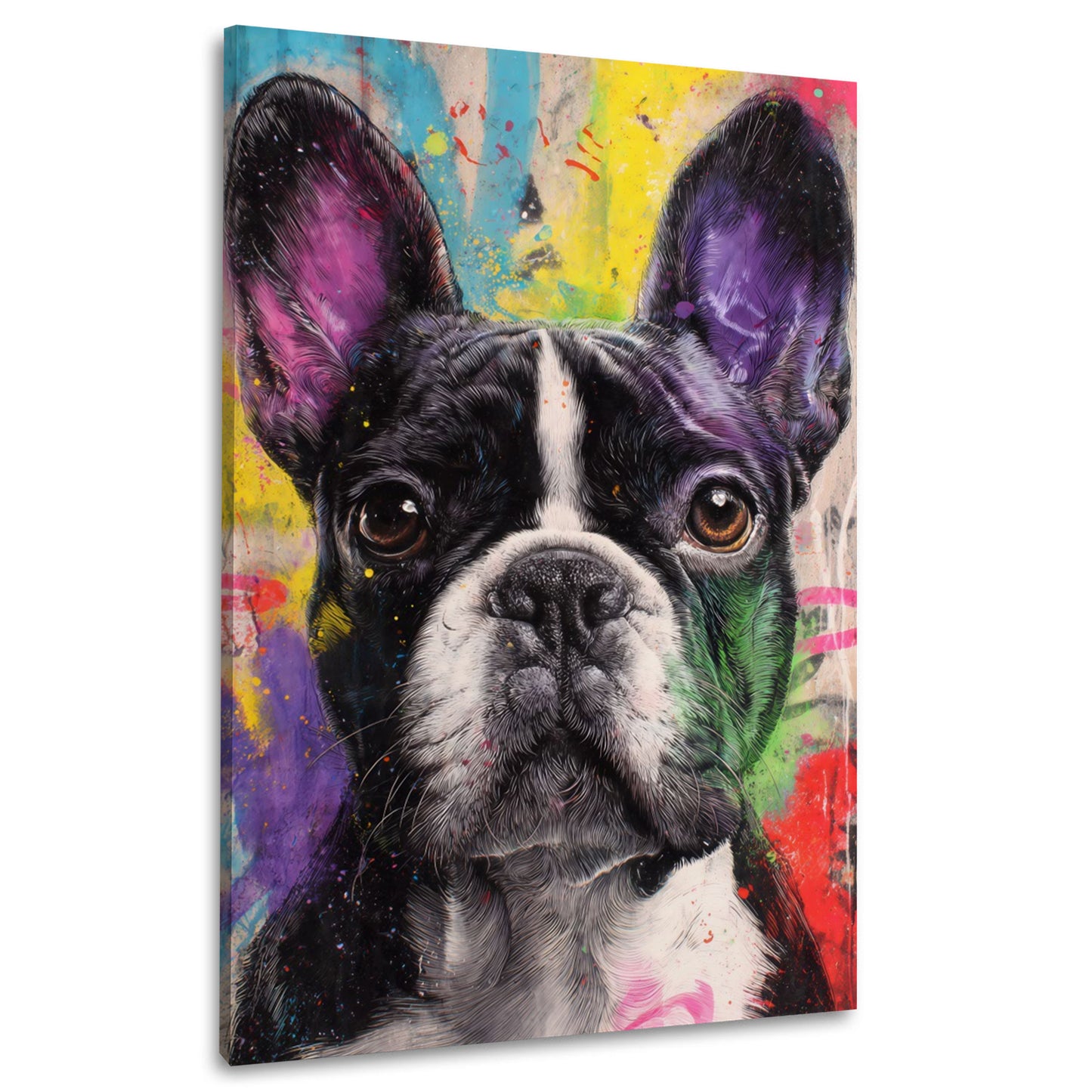 Bulldog francese cane primo piano ritratto pop art colorato quadro