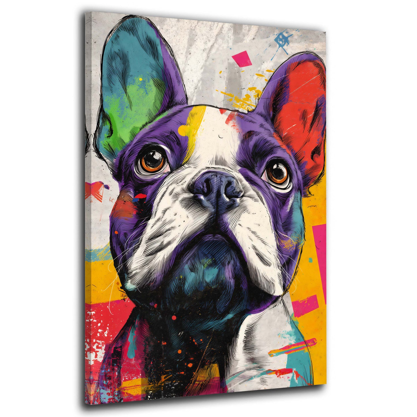 Bulldog francese in stile pop art dai colori vivaci quadro