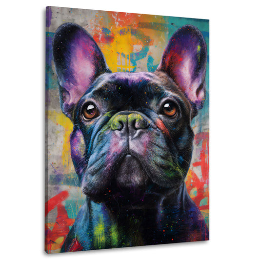 Bulldog francese Pop Art graffiti cane ritratto colorato quadro