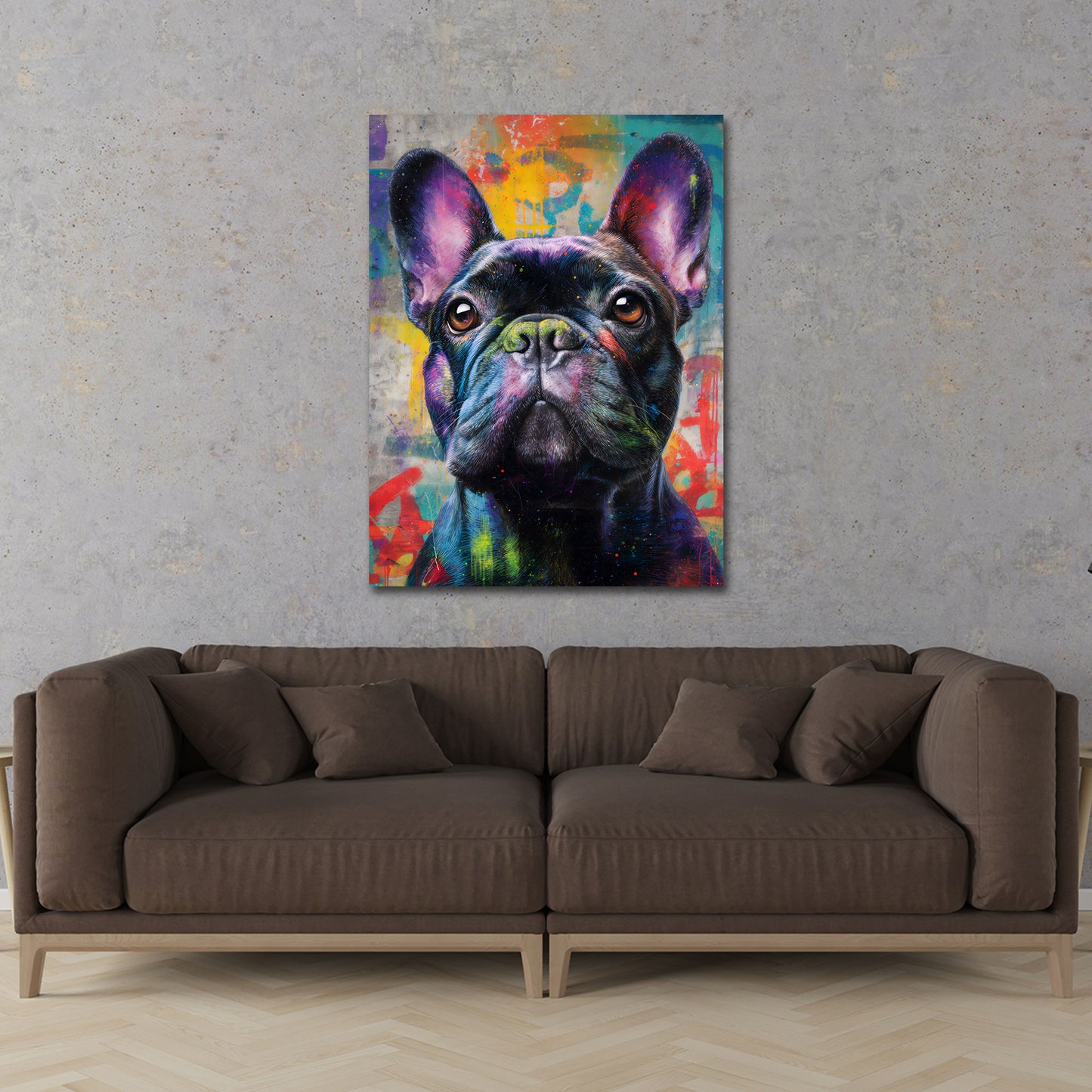 Bulldog francese Pop Art graffiti cane ritratto colorato quadro