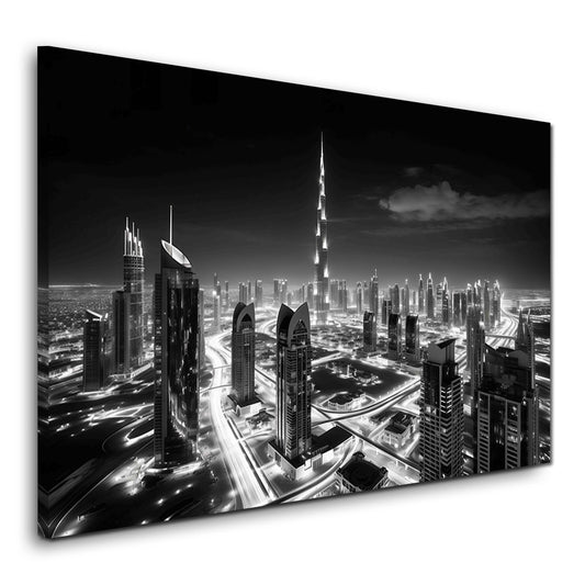 Burj Khalifa a Dubai di notte in bianco e nero architettura quadro