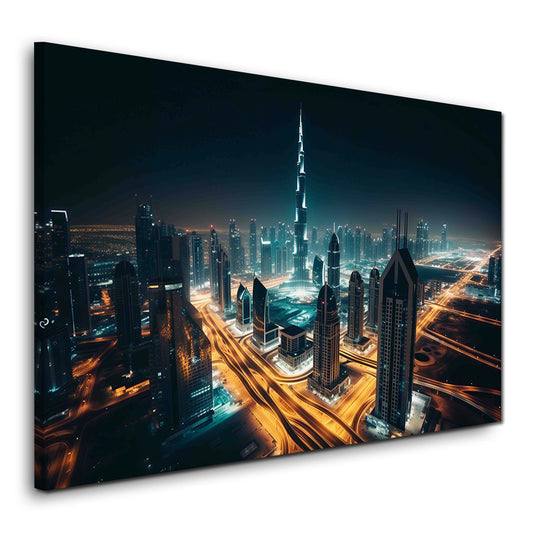 Burj Khalifa a Dubai lo skyline illuminato della città quadro