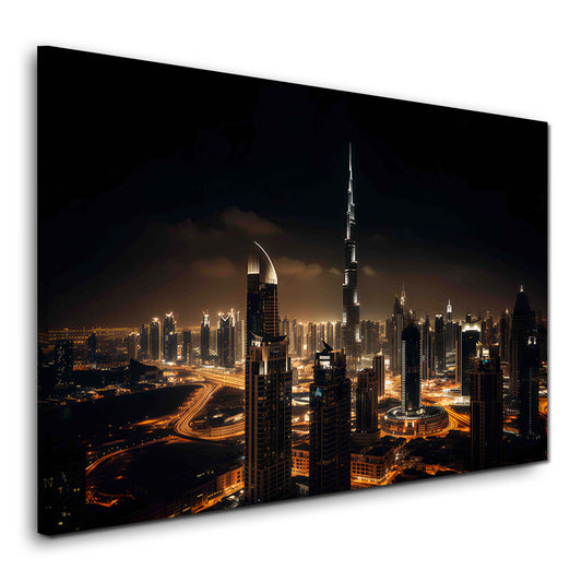 Burj Khalifa a Dubai luci notturne dello skyline panoramico quadro