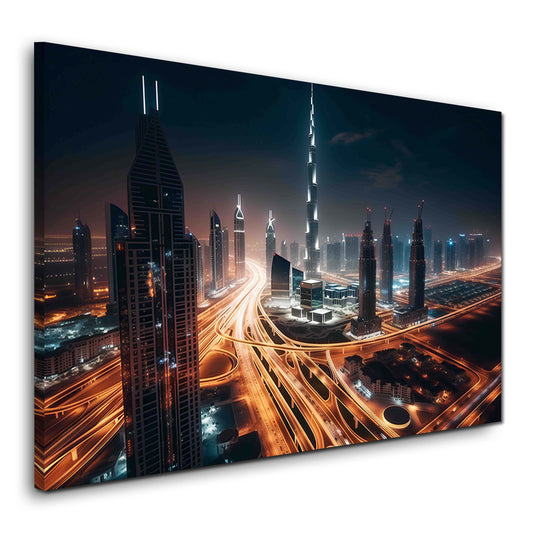 Burj Khalifa skyline di Dubai luci della città di notte quadro