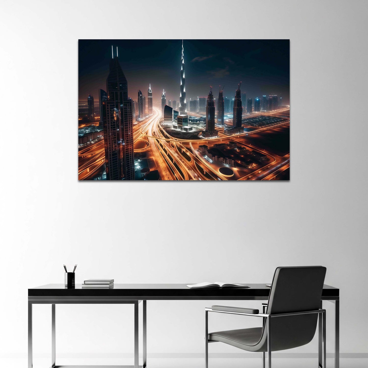 Burj Khalifa skyline di Dubai luci della città di notte quadro
