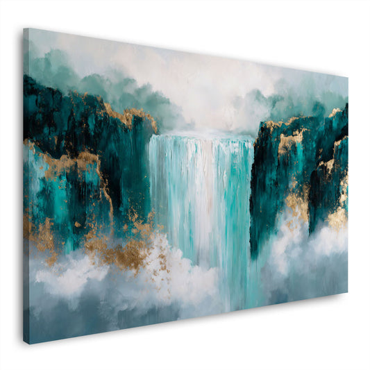 Cascata astratto natura turchese scogliera accenti oro arte quadro