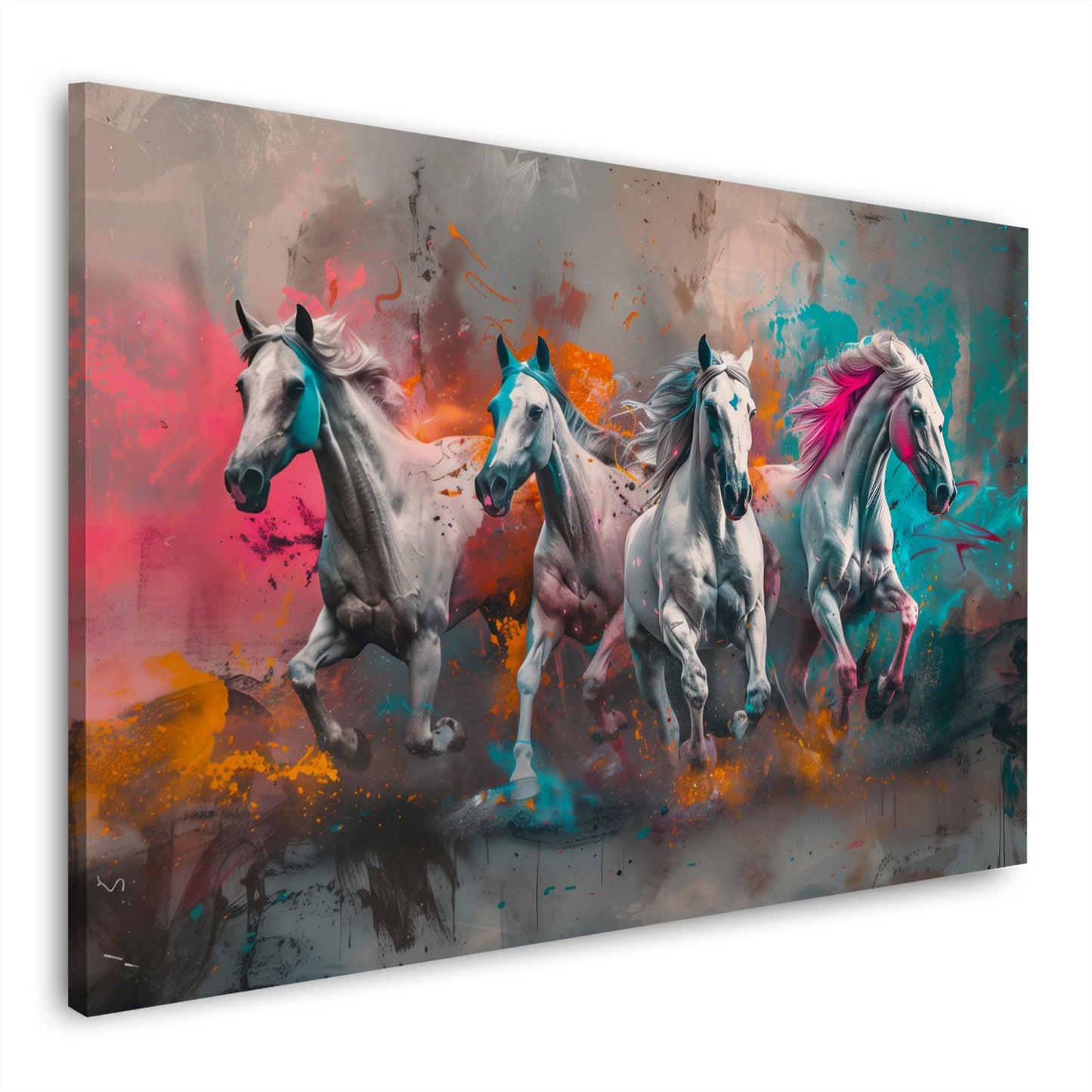 Cavalli al galoppo espressivi con colori intensi quadro