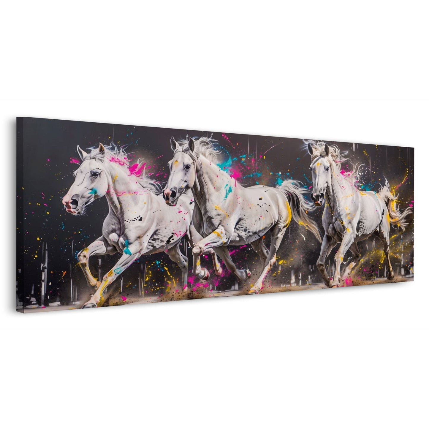 Cavalli bianchi panorama colorato dai toni caldi quadro