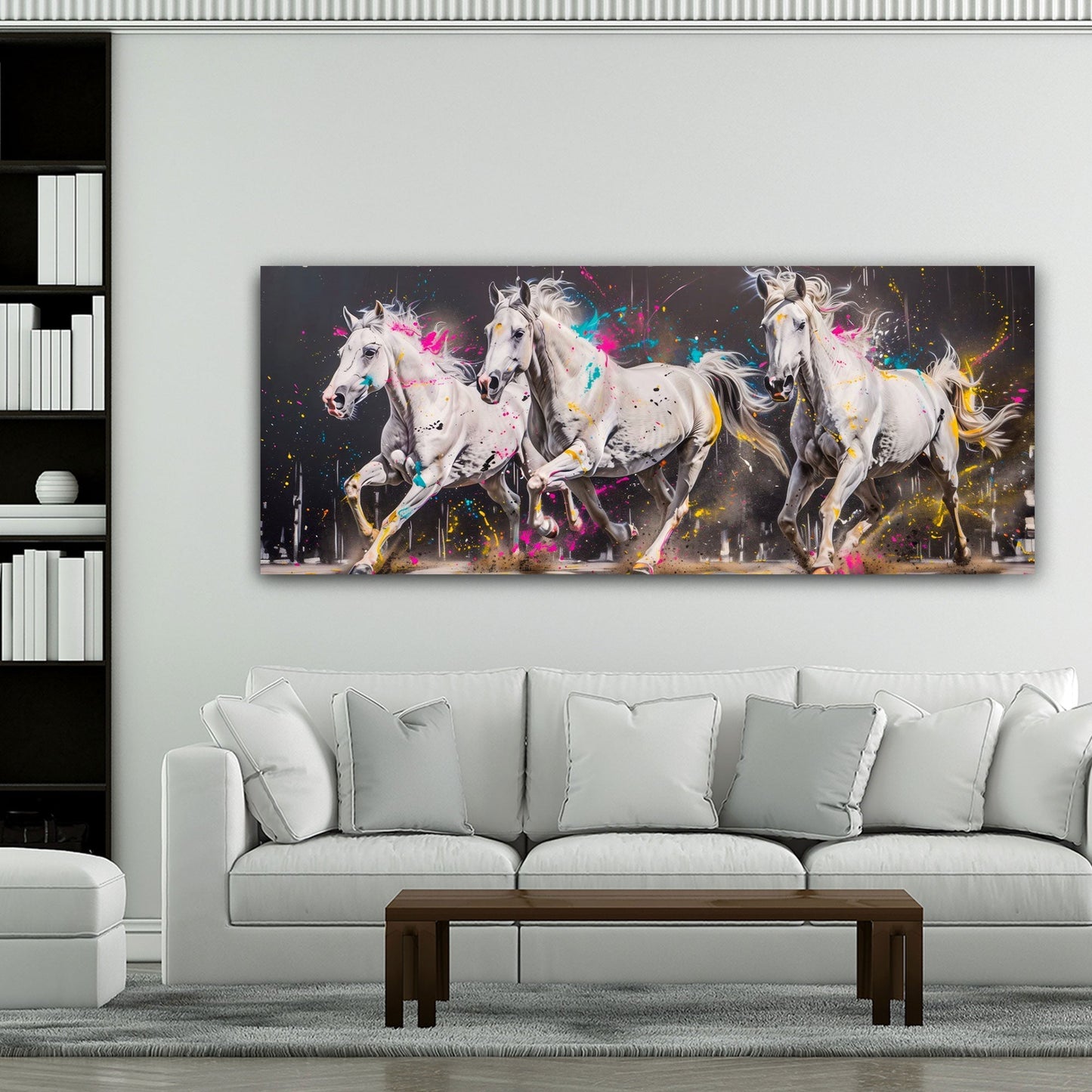 Cavalli bianchi panorama colorato dai toni caldi quadro