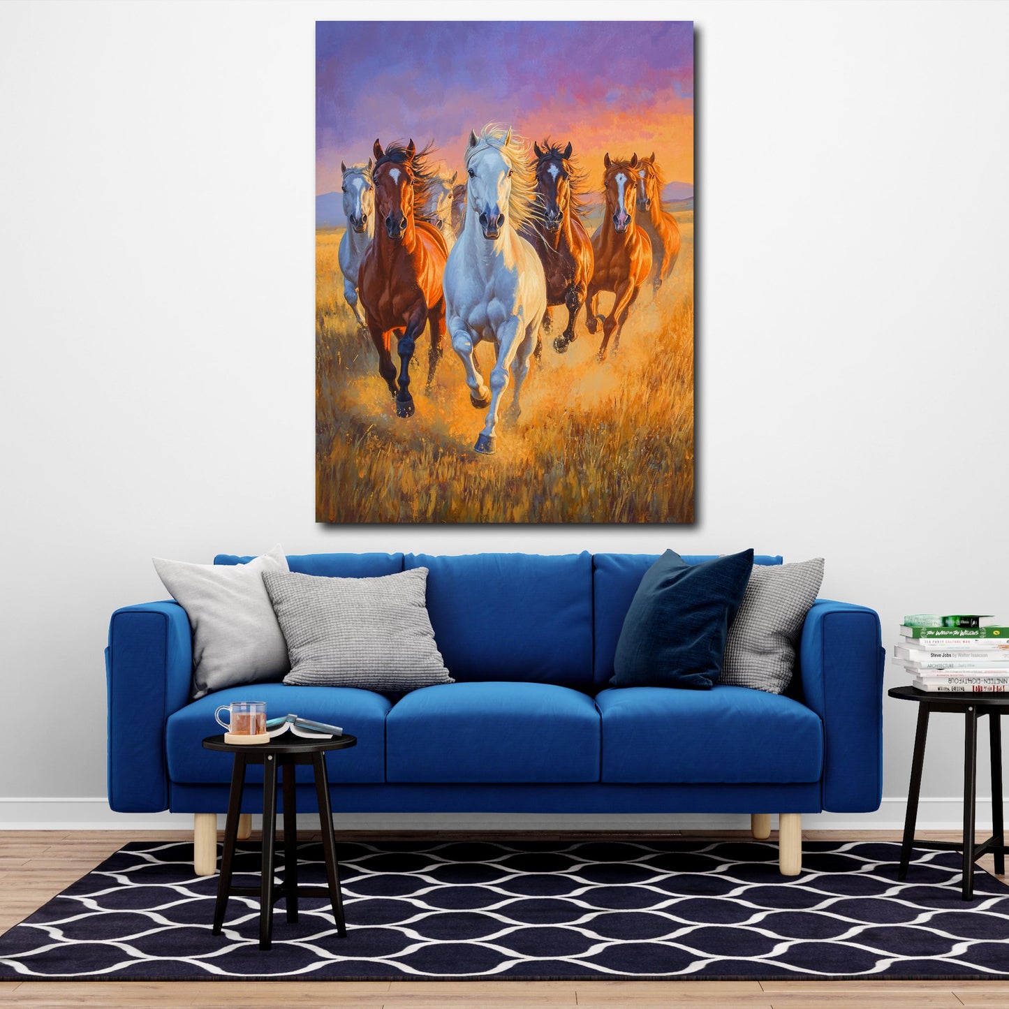 Cavalli corsa libertà natura selvaggia tramonto quadro