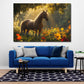 Cavallo elegante prato fiorito luce calda quadro