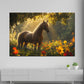 Cavallo elegante prato fiorito luce calda quadro