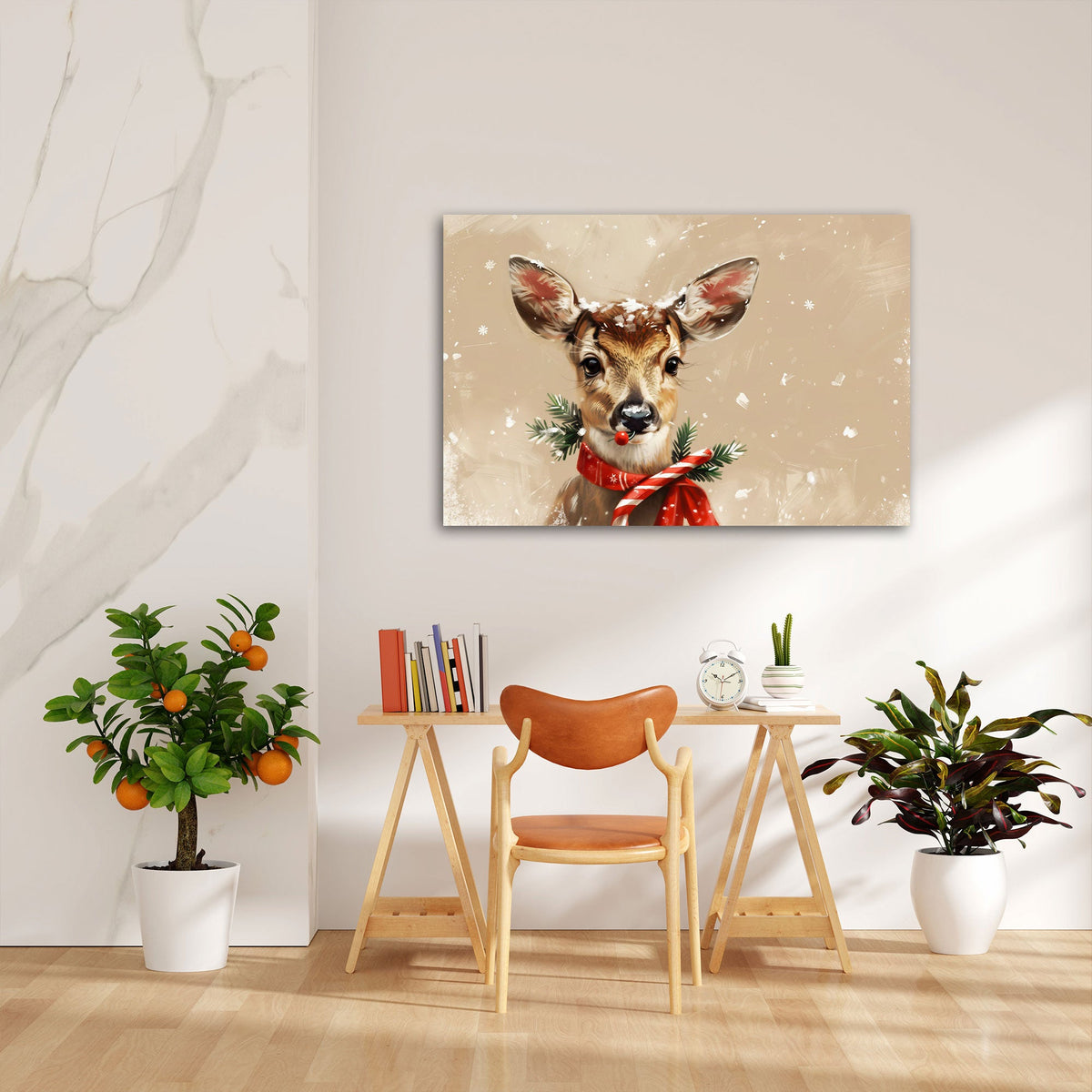 Quadro cerbiatto natalizio in soggiorno