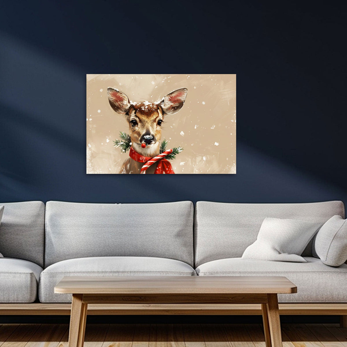 Quadro cerbiatto natalizio ambientato