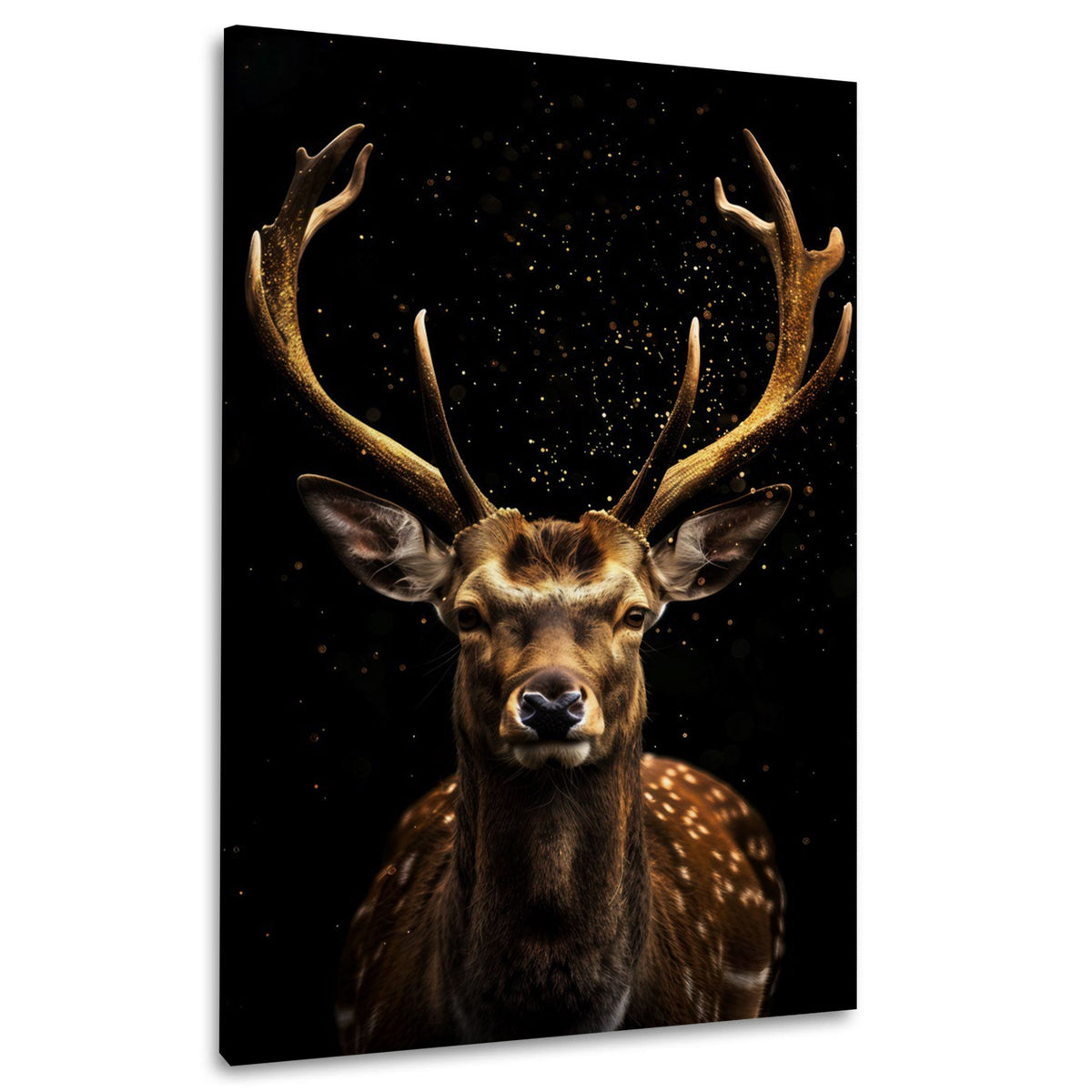 Cervo con palchi dorati su fondo nero elegante quadro