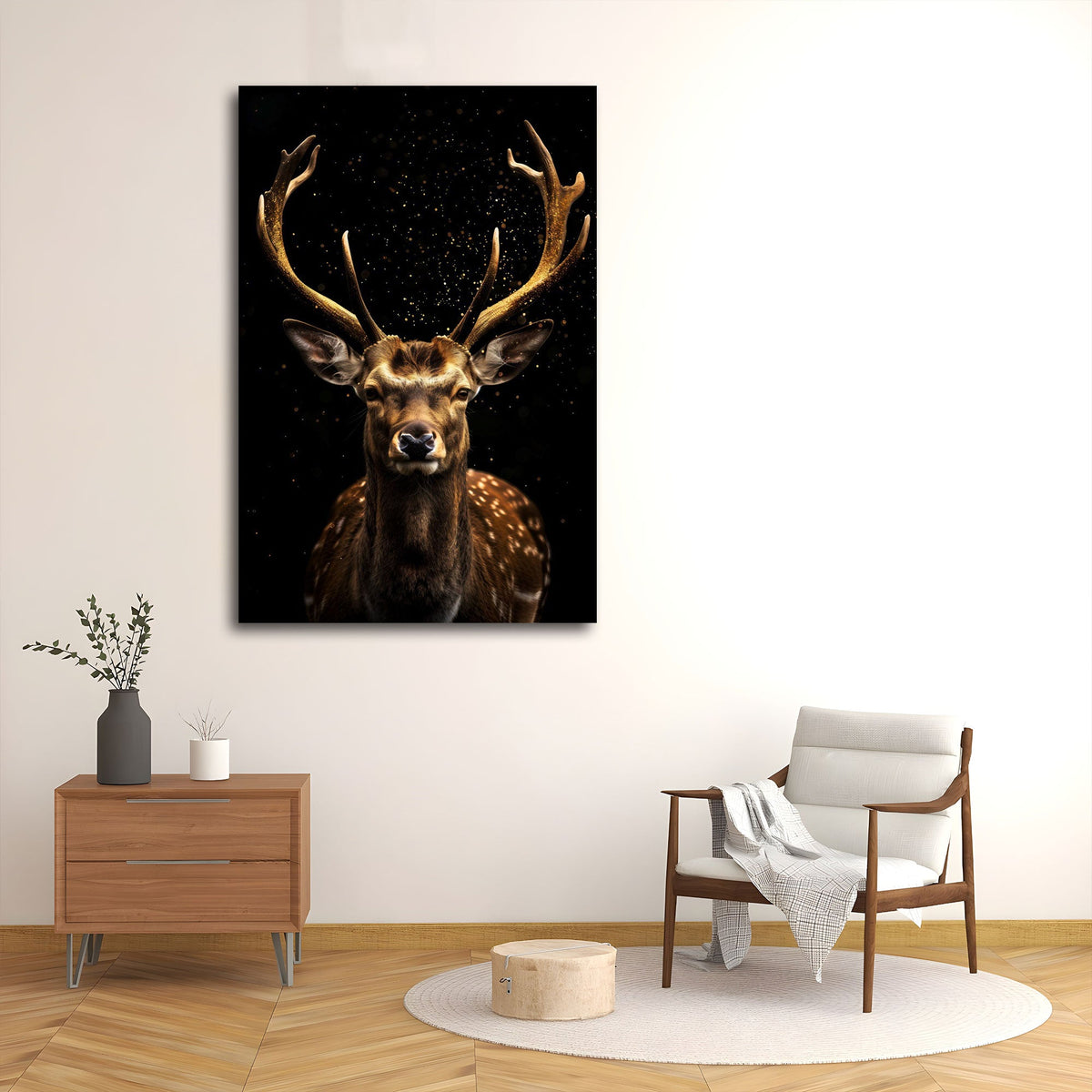 Quadro cervo dorato ambientato