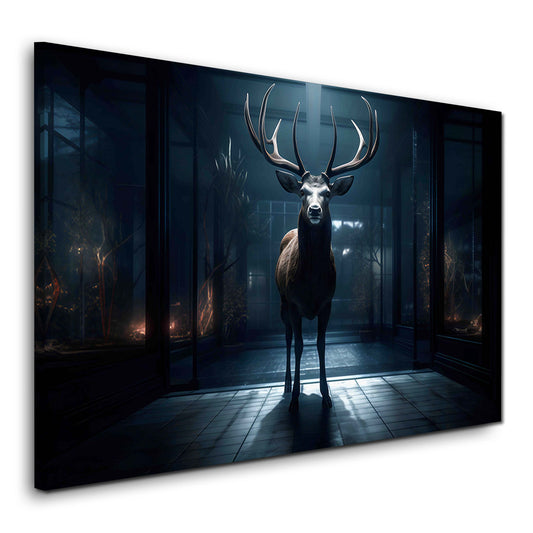 Cervo corna notte raggio di luce architettura moderna quadro