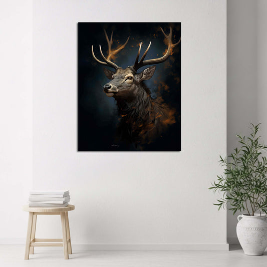 Cervo maestoso arte naturale sfondo scuro quadro