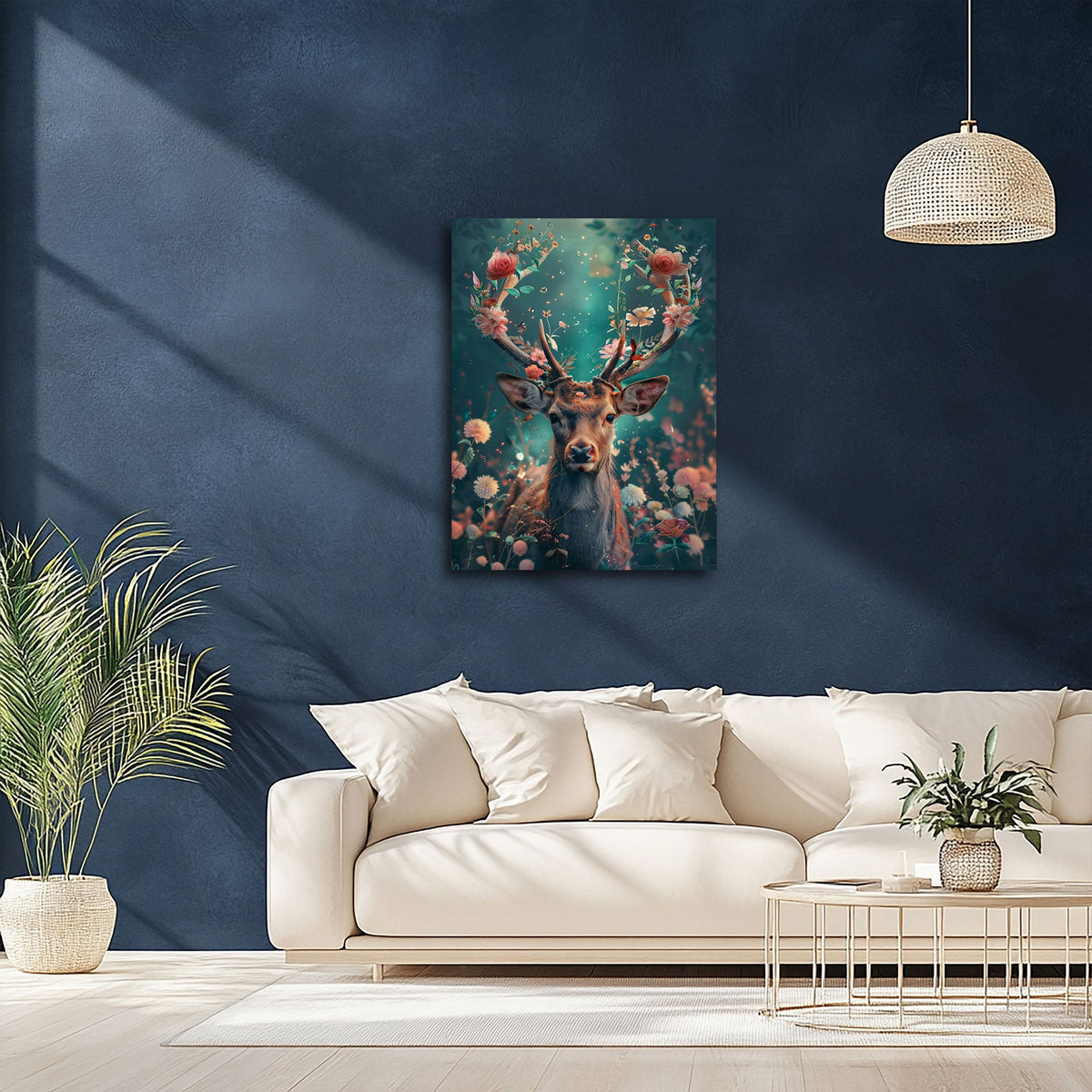 Quadro cervo fiabesco in soggiorno