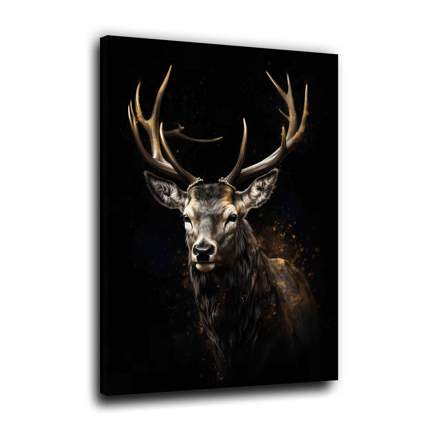 Cervo ritratto corna sfondo nero accenti dorati quadro