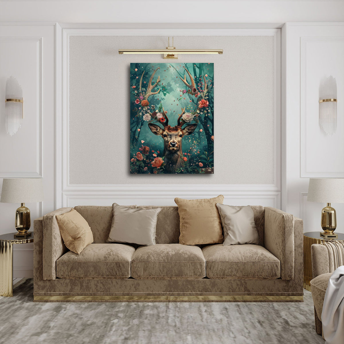 Quadro cervo sognante in soggiorno