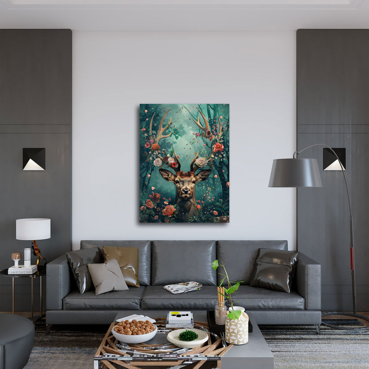Quadro cervo sognante ambientato