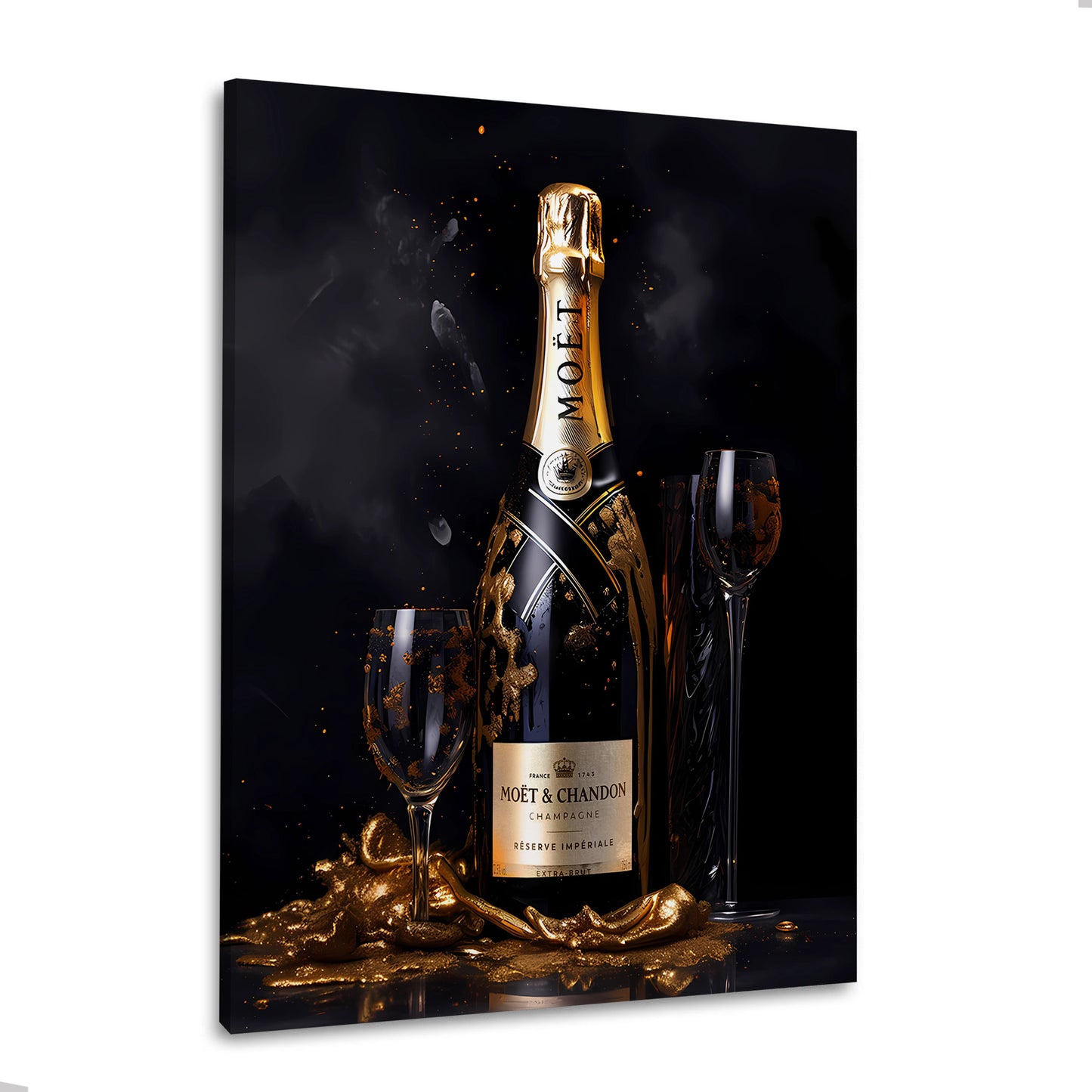 Champagne bottiglia lusso oro eleganza notte quadro