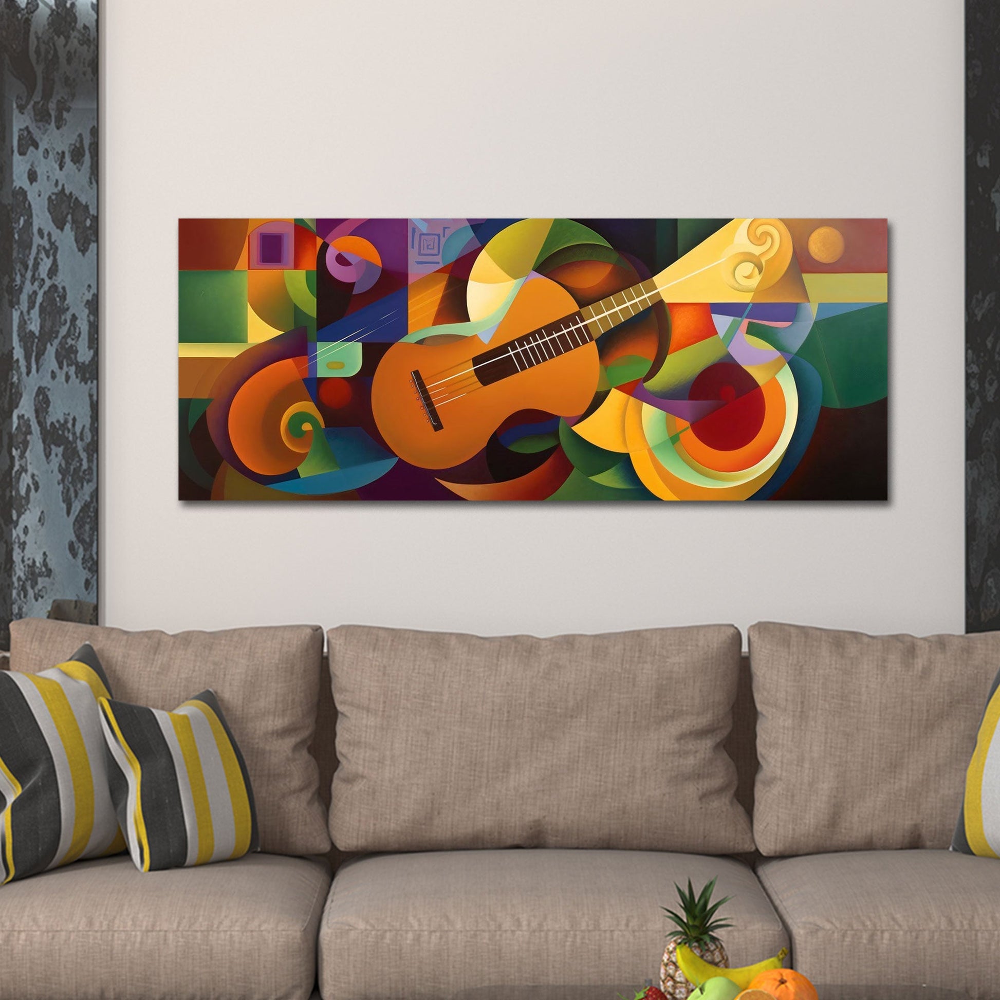 Chitarra in design astratto arancione turchese quadro