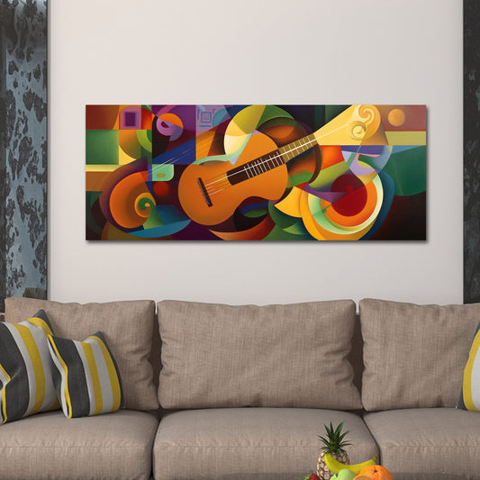Chitarra in design astratto arancione turchese quadro