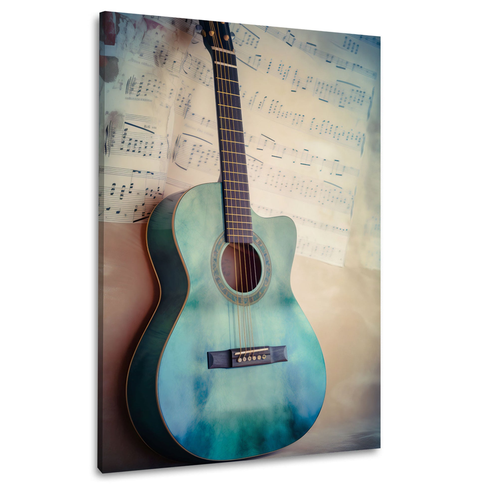 Chitarra turchese con spartito stile acquerello quadro