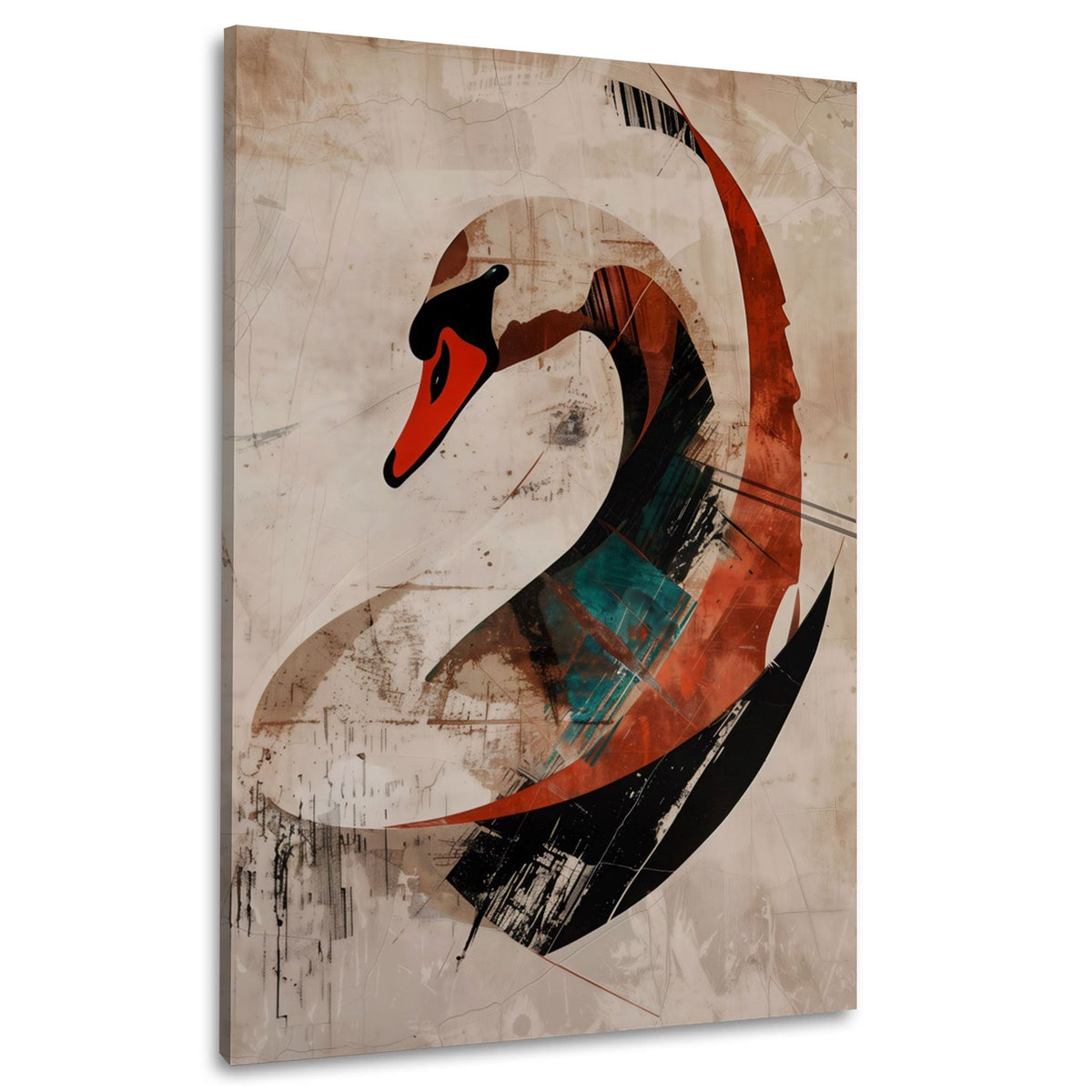 Cigno astratto con linee curve in arancio e nero moderno quadro