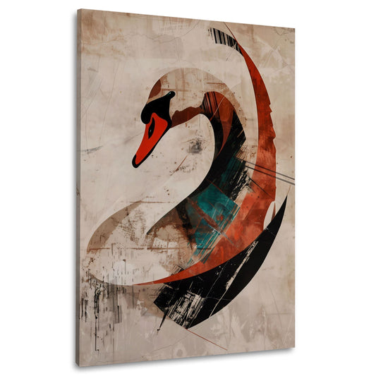 Cigno astratto con linee curve in arancio e nero moderno quadro