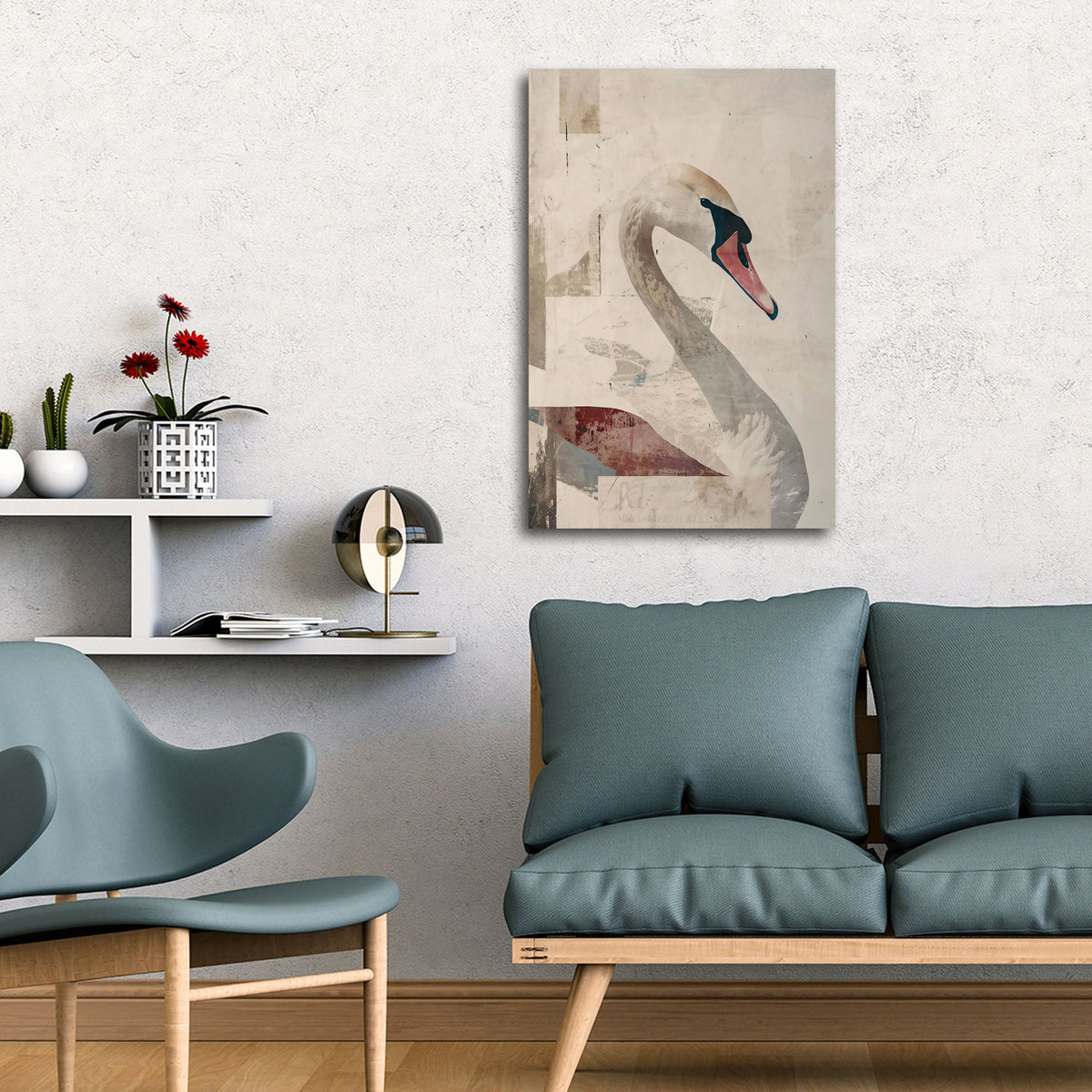 Quadro cigno bianco elegante in soggiorno