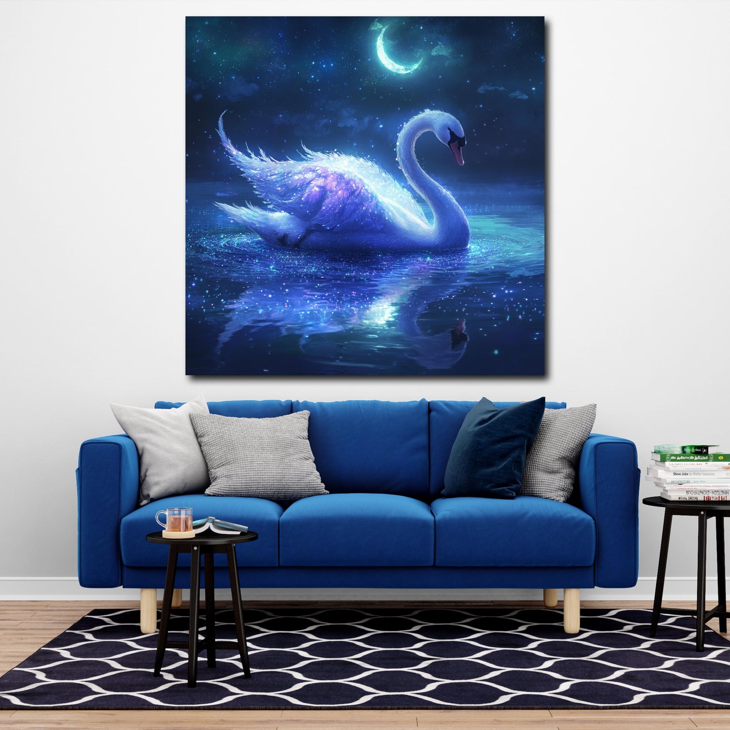 Cigno fantastico luce lunare riflessi notturni quadro