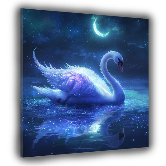Cigno fantastico luce lunare riflessi notturni quadro