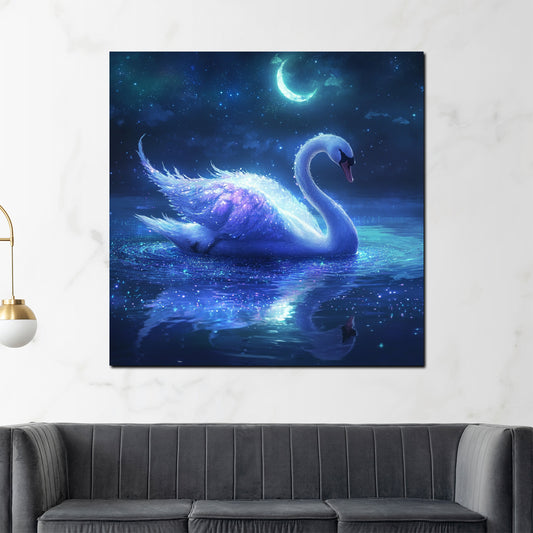 Cigno fantastico luce lunare riflessi notturni quadro
