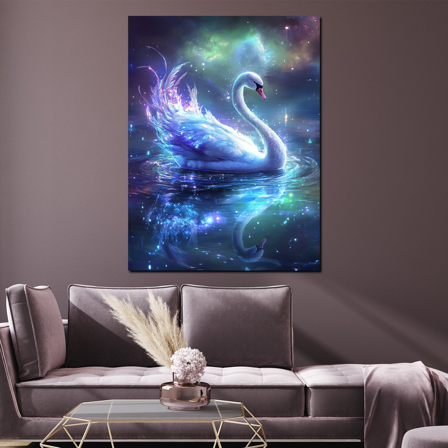 Cigno magico galassia riflesso notturno quadro