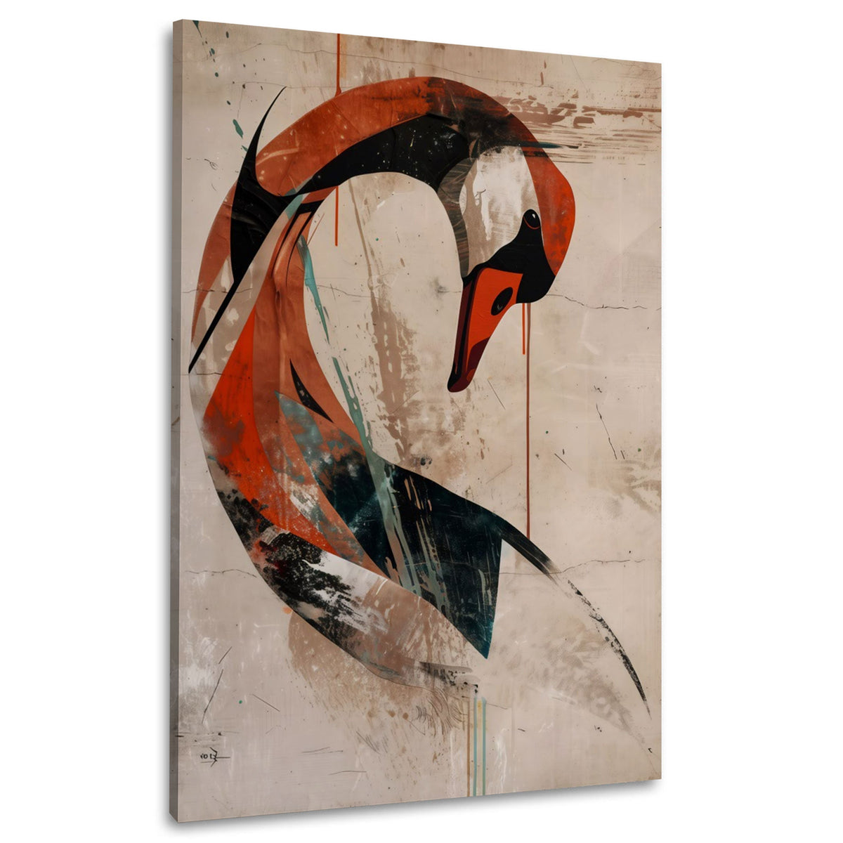 Cigno stilizzato dal collo sinuoso in stile astratto quadro