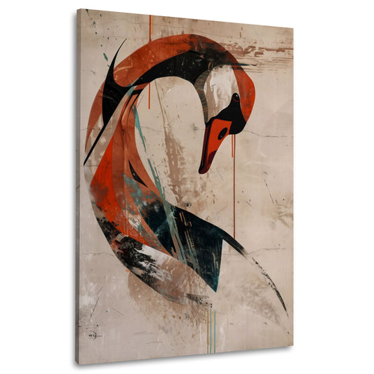 Cigno stilizzato dal collo sinuoso in stile astratto quadro