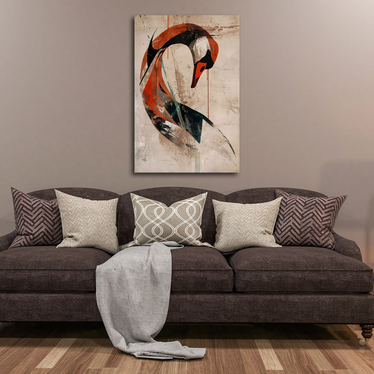 Cigno stilizzato dal collo sinuoso in stile astratto quadro