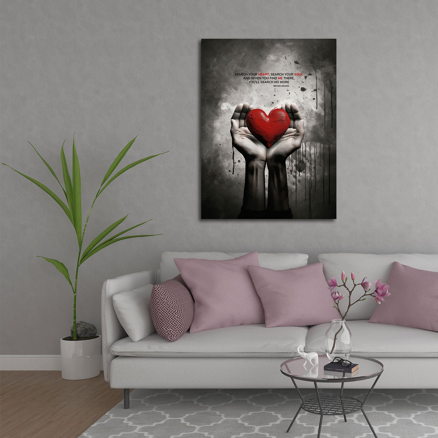 Citazione mani con cuore stile abstract amore motivazione quadro