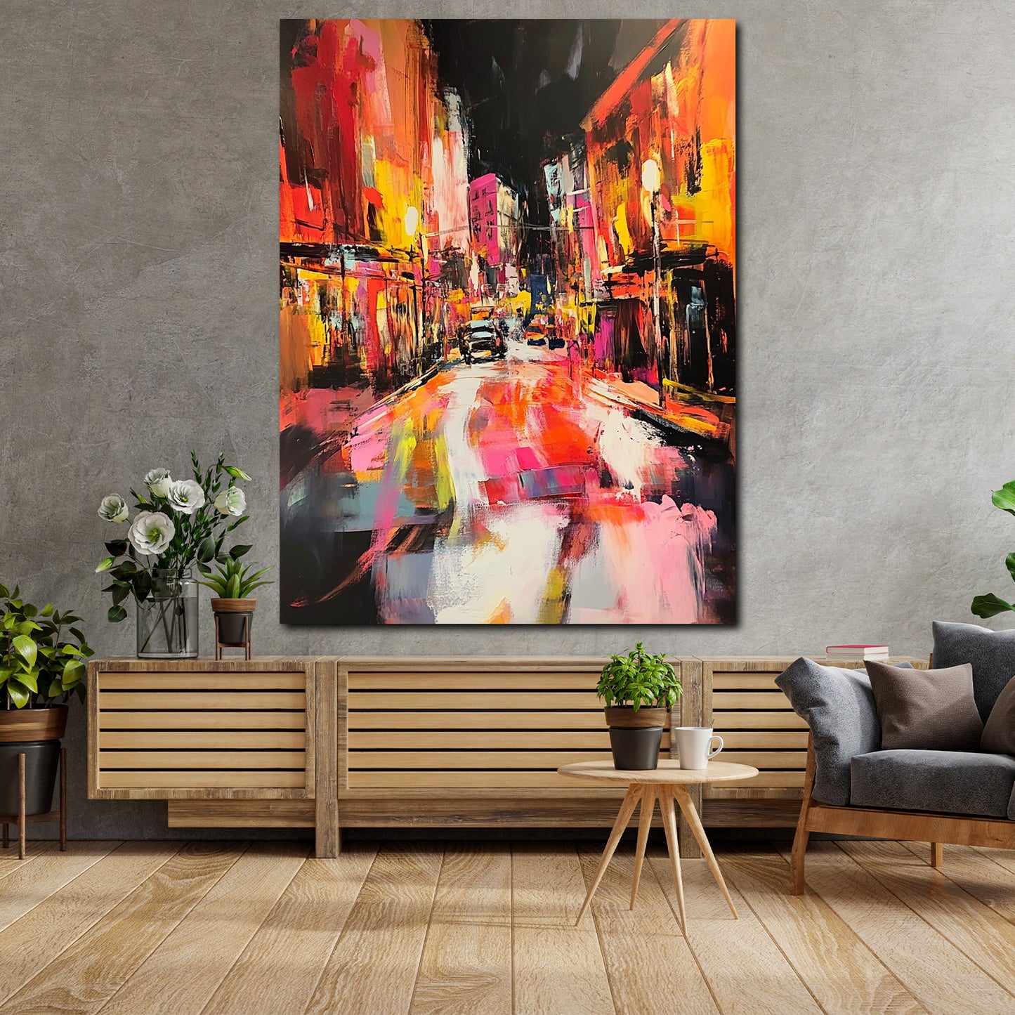 Città notturna astratta colori vivaci luci urbane quadro