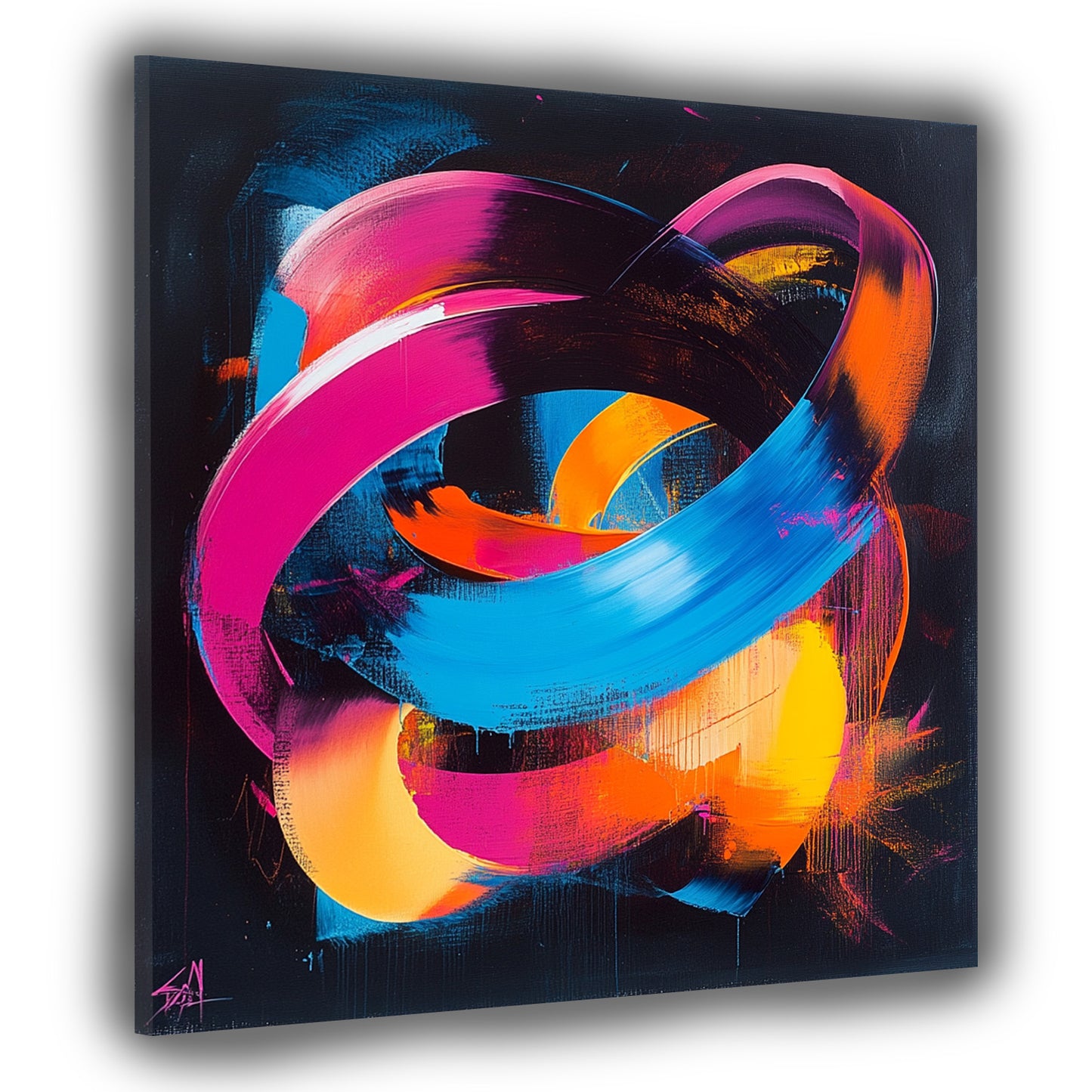 Colori neon cerchi astratti su sfondo scuro quadro