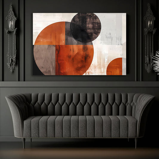 Composizione geometrica cerchi astratti colori caldi quadro