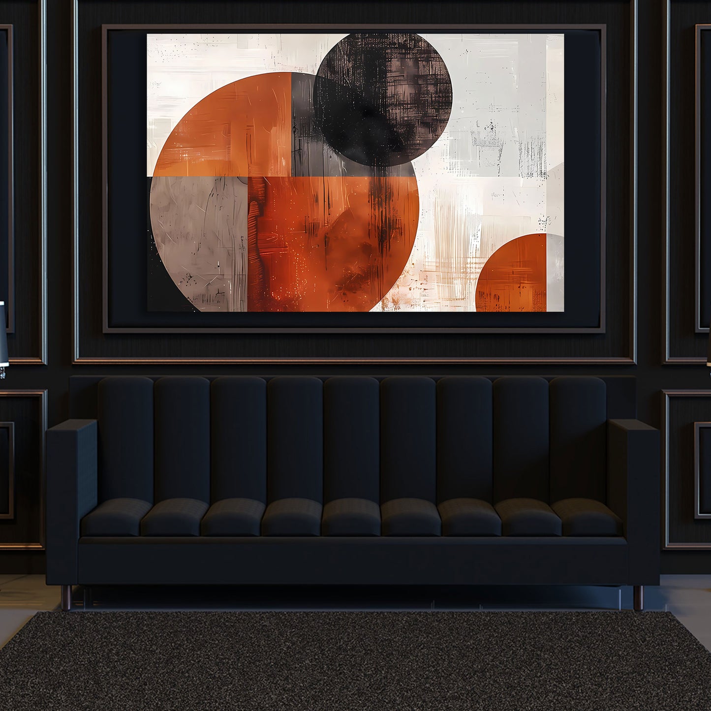 Composizione geometrica cerchi astratti colori caldi quadro