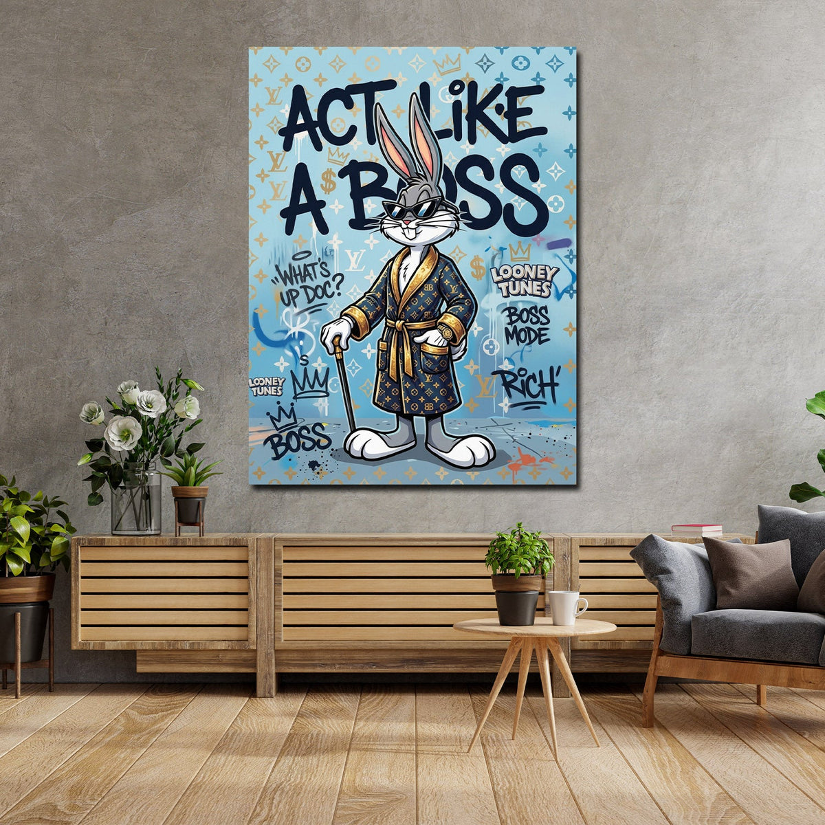 Quadro coniglio Act Like a Boss Pop Art in ufficio