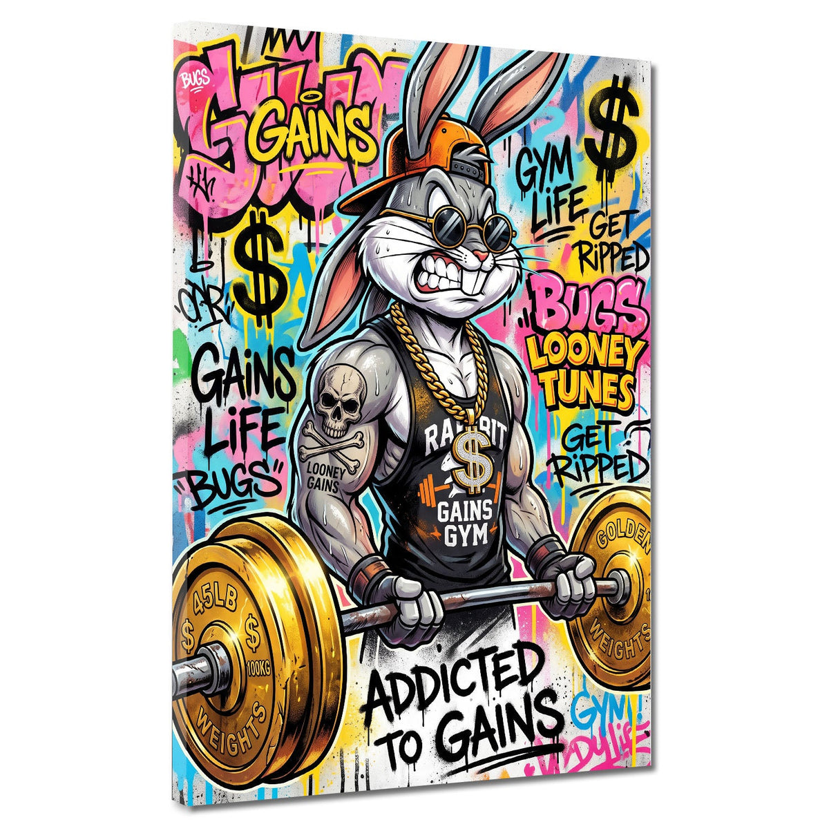 Coniglio comic muscoloso Addicted to Gains Fitness Pop Art quadro