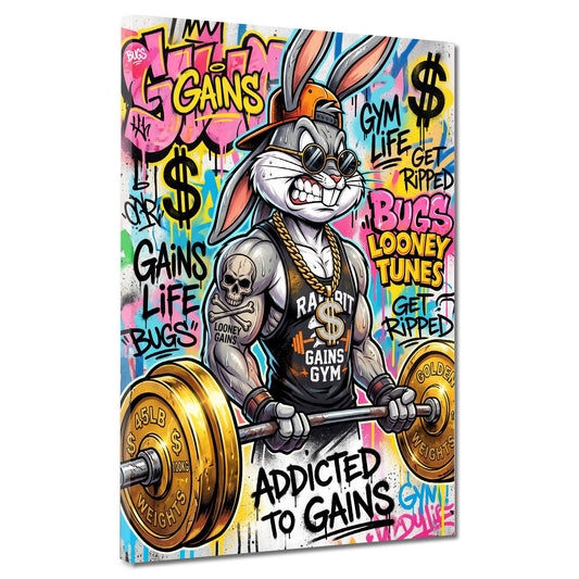 Coniglio comic muscoloso Addicted to Gains Fitness Pop Art quadro